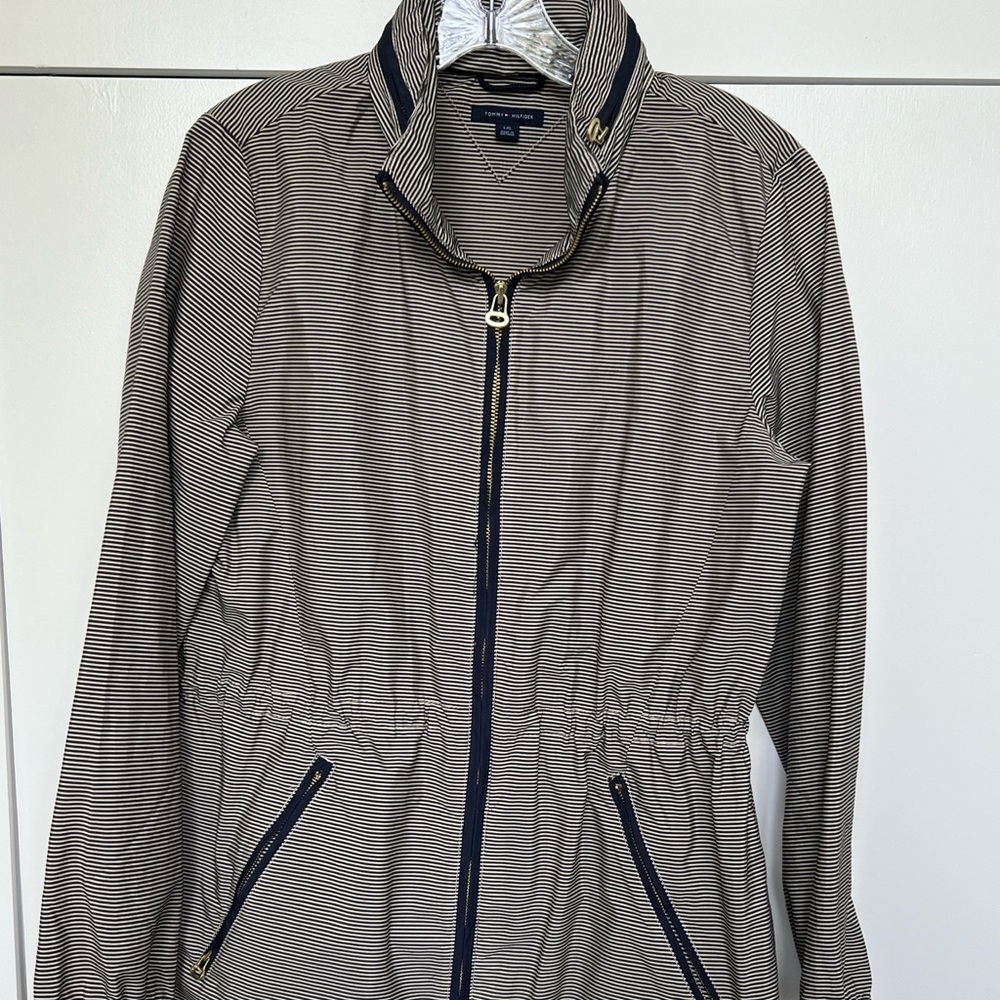 Tommy Hilfiger Striped Zip-Front Trench Coat - Blue & White - Picture 2 of 6